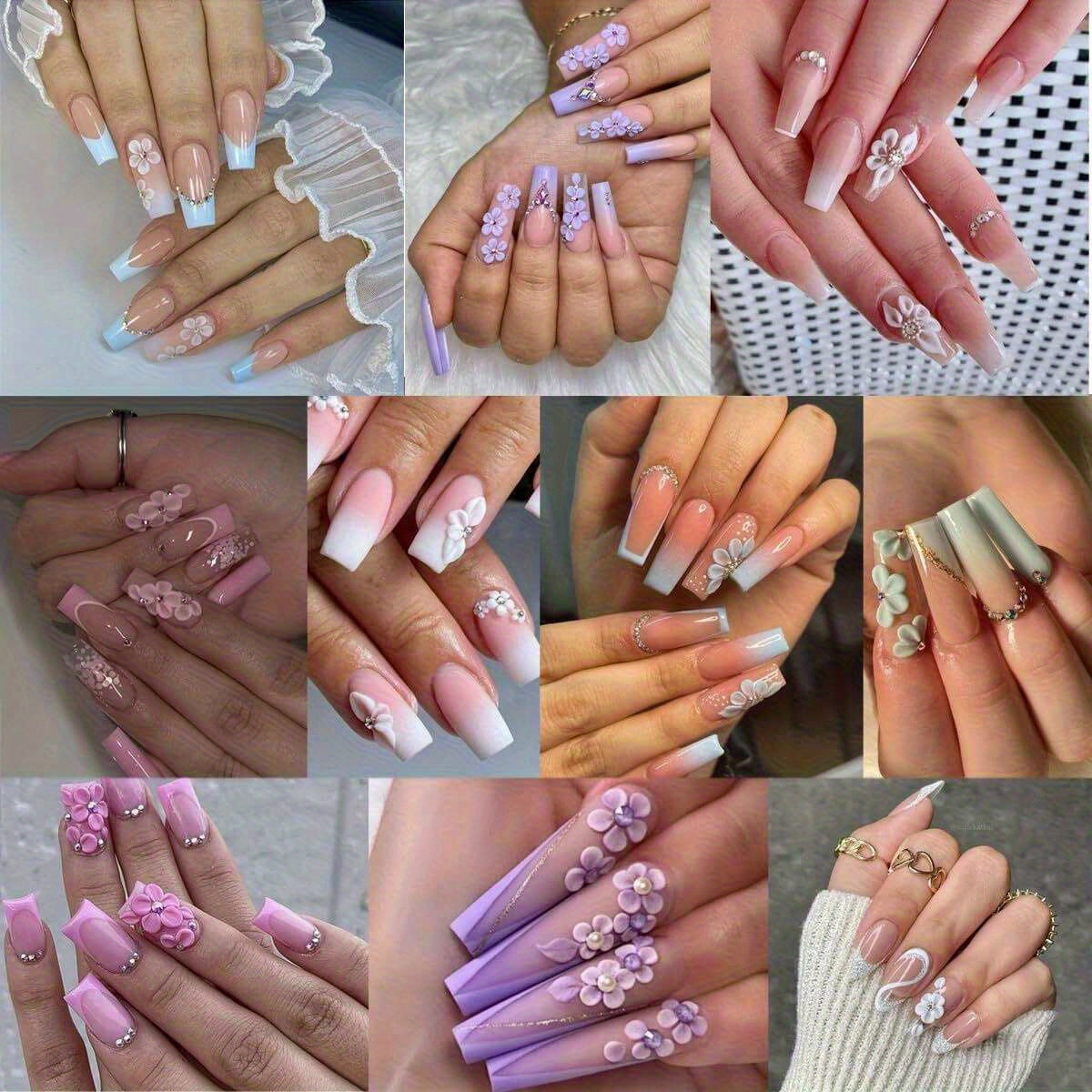 3 Sheets of Vibrant 5D Embossed Floral Nail Art Stickers - Reusable, Self-Adhesive, and Durable with Pink, Purple, and White Chain Butterfly and Spring Flower Designs - Perfect for Nail Decoration, DIY Projects, and Fashionab